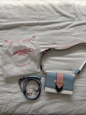 Valentino Colorblock Leather Crossbody Bag - Blue, Pink, White